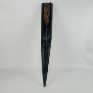 Wood Mask Hand Carved Wall Sculpture 22 1/4” x 3 1/8” Signed